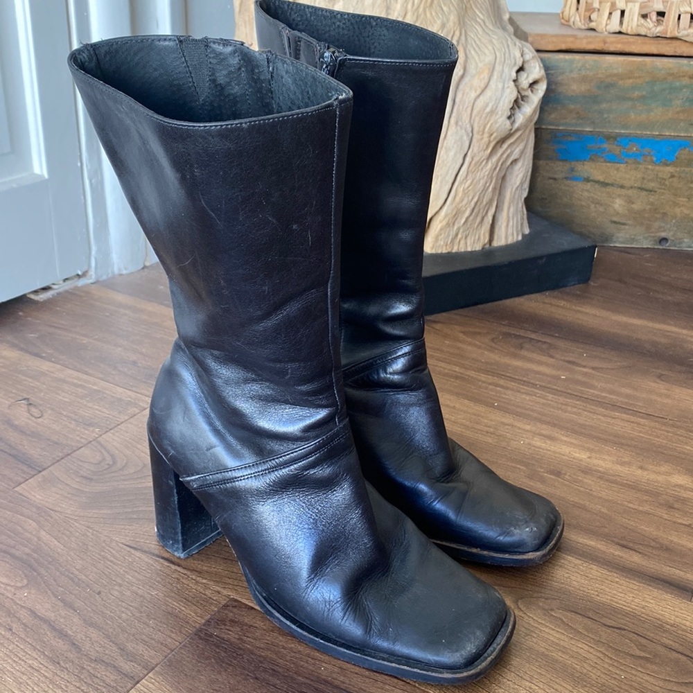 Charles David black square toe heeled boots